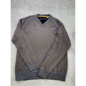 Robert Graham Men's Large Brown V-Neck Wool Sweater